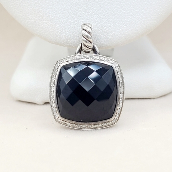 David Yurman Albion 17mm Black Onyx Diamond Pendant Enhancer - Picture 2 of 8